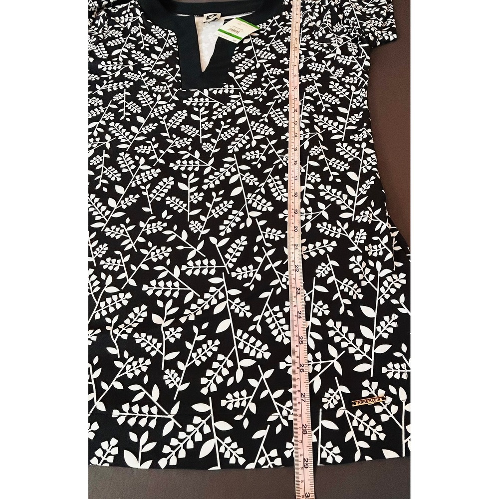 NWT ANNE KLEIN Womens Black White Leaf Print V Neck Tunic Dress Large L MSRP $99 - Picture 7 of 8